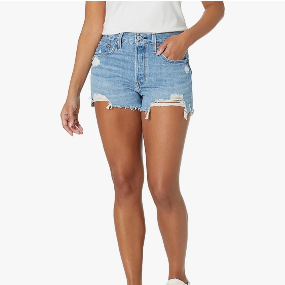 Distressed Blue Denim Shorts